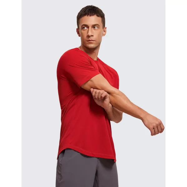 CRZ YOGA Mens Lightweight Short Sleeve TShirt Quick Dry Workout Running Athletic Tee Shirt TopsDark Red Raspberry