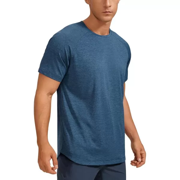 CRZ YOGA Mens Lightweight Short Sleeve TShirt Quick Dry Workout Running Athletic Tee Shirt TopsOcean Blue Heather