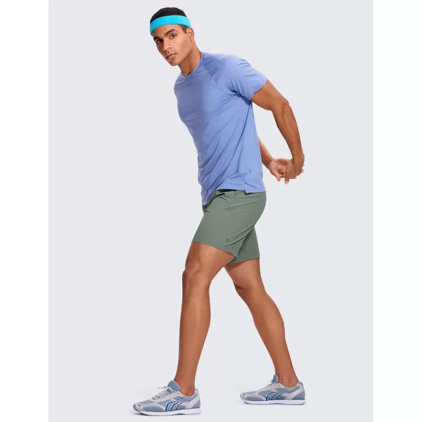 CRZ YOGA Mens Linerless Workout Shorts  7  9 Quick Dry Running Sports Athletic Gym Shorts with Pockets7 inches Grey Sage