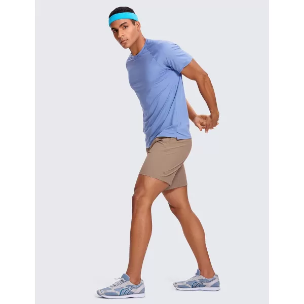 CRZ YOGA Mens Linerless Workout Shorts  7  9 Quick Dry Running Sports Athletic Gym Shorts with Pockets7 inches Mineral Brown