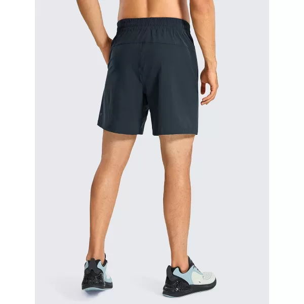 CRZ YOGA Mens Linerless Workout Shorts  7  9 Quick Dry Running Sports Athletic Gym Shorts with Pockets7 inches True Navy