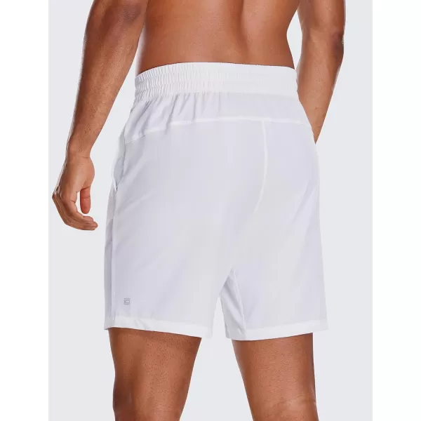 CRZ YOGA Mens Linerless Workout Shorts  7  9 Quick Dry Running Sports Athletic Gym Shorts with Pockets7 inches White