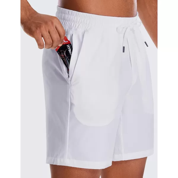 CRZ YOGA Mens Linerless Workout Shorts  7  9 Quick Dry Running Sports Athletic Gym Shorts with Pockets7 inches White