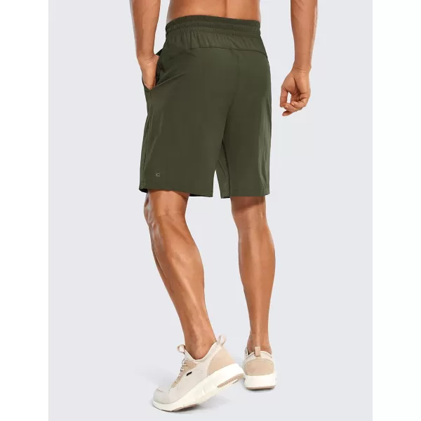 CRZ YOGA Mens Linerless Workout Shorts  7  9 Quick Dry Running Sports Athletic Gym Shorts with Pockets9 inches Dark Olive