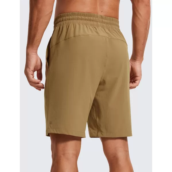 CRZ YOGA Mens Linerless Workout Shorts  7  9 Quick Dry Running Sports Athletic Gym Shorts with Pockets9 inches Khaki Sand