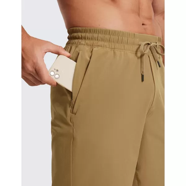 CRZ YOGA Mens Linerless Workout Shorts  7  9 Quick Dry Running Sports Athletic Gym Shorts with Pockets9 inches Khaki Sand