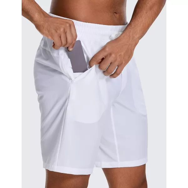 CRZ YOGA Mens Linerless Workout Shorts  7  9 Quick Dry Running Sports Athletic Gym Shorts with Pockets9 inches White