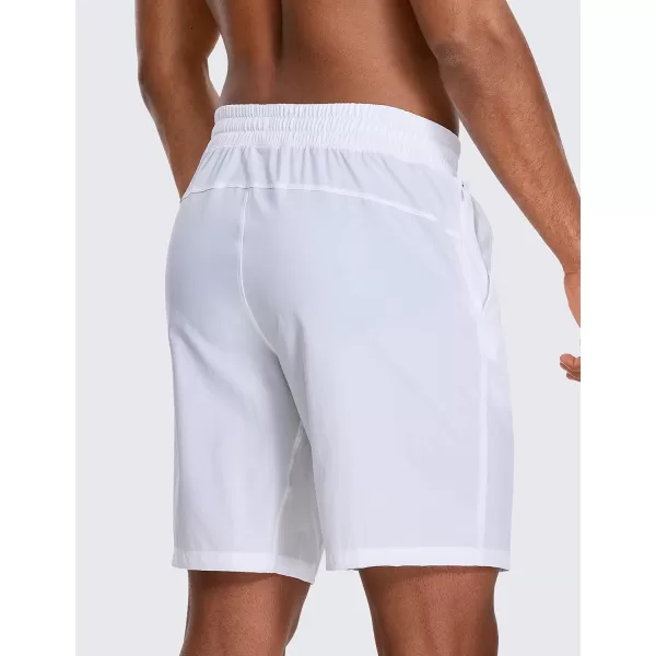 CRZ YOGA Mens Linerless Workout Shorts  7  9 Quick Dry Running Sports Athletic Gym Shorts with Pockets9 inches White