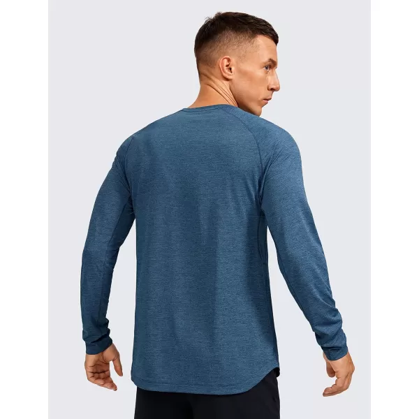 CRZ YOGA Mens Long Sleeve Shirts Lightweight Running Workout Shirts Moisture Wicking Quick Dry Tee Shirt TopsOcean Blue Heather