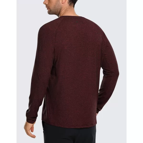 CRZ YOGA Mens Long Sleeve Tee Shirts Pullover Casual Lounge Shirts Quick Dry Running Gym Crew Neck TShirt TopsDark Red Heather