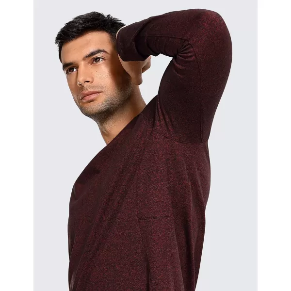 CRZ YOGA Mens Long Sleeve Tee Shirts Pullover Casual Lounge Shirts Quick Dry Running Gym Crew Neck TShirt TopsDark Red Heather