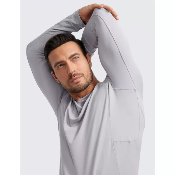 CRZ YOGA Mens Long Sleeve Tee Shirts Pullover Casual Lounge Shirts Quick Dry Running Gym Crew Neck TShirt TopsGull Gray