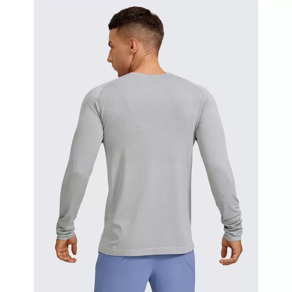 CRZ YOGA Mens Seamless Long Sleeve Tee Shirts Moisture Wicking Workout Athletic Running Shirts Breathable Gym TopsCharcoal Grey Heather