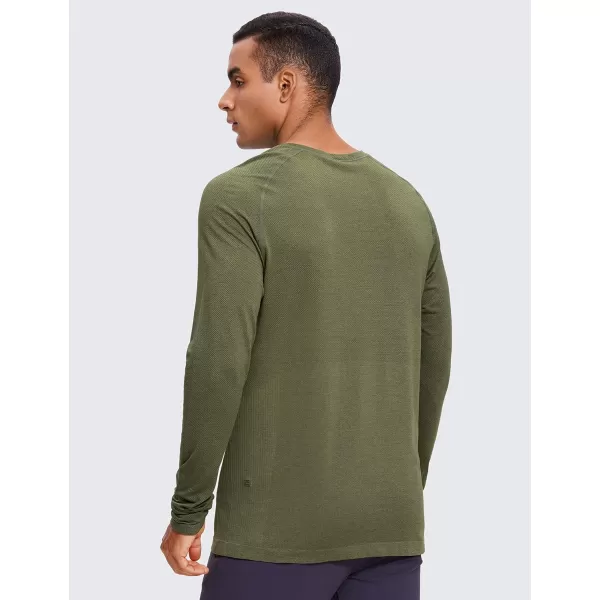 CRZ YOGA Mens Seamless Long Sleeve Tee Shirts Moisture Wicking Workout Athletic Running Shirts Breathable Gym TopsHunter Green Heather