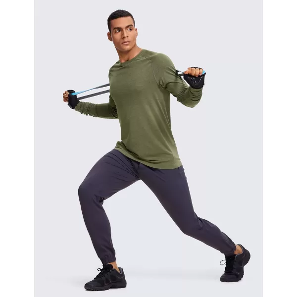 CRZ YOGA Mens Seamless Long Sleeve Tee Shirts Moisture Wicking Workout Athletic Running Shirts Breathable Gym TopsHunter Green Heather