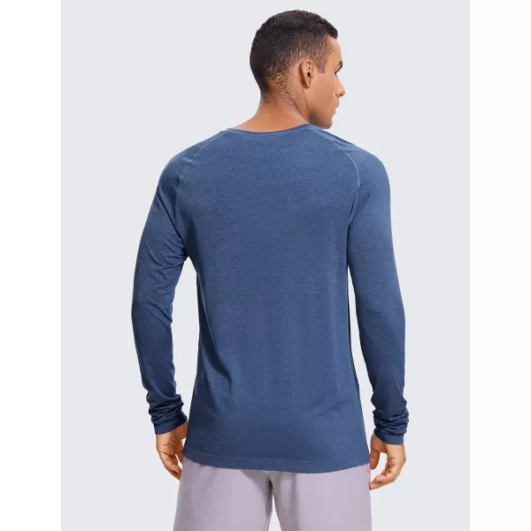 CRZ YOGA Mens Seamless Long Sleeve Tee Shirts Moisture Wicking Workout Athletic Running Shirts Breathable Gym TopsTempest Blue Heather