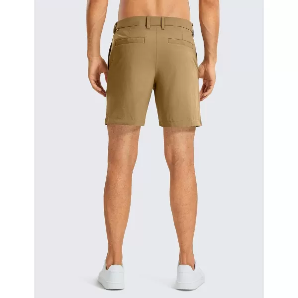 CRZ YOGA Mens Stretch Golf Shorts  79 Slim Fit Waterproof Athletic Casual Work Shorts with Pockets7 inches Khaki