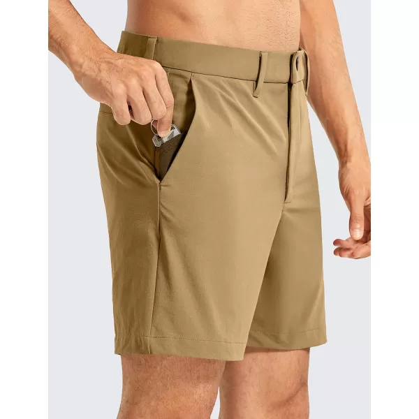 CRZ YOGA Mens Stretch Golf Shorts  79 Slim Fit Waterproof Athletic Casual Work Shorts with Pockets7 inches Khaki