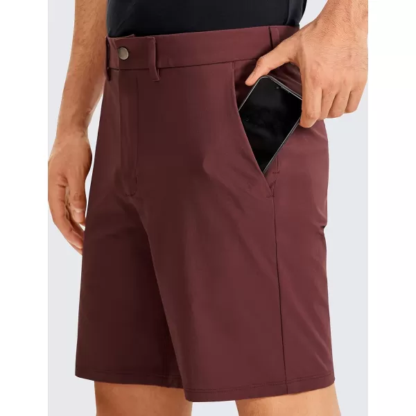 CRZ YOGA Mens Stretch Golf Shorts  79 Slim Fit Waterproof Athletic Casual Work Shorts with Pockets9 inches Dark Red