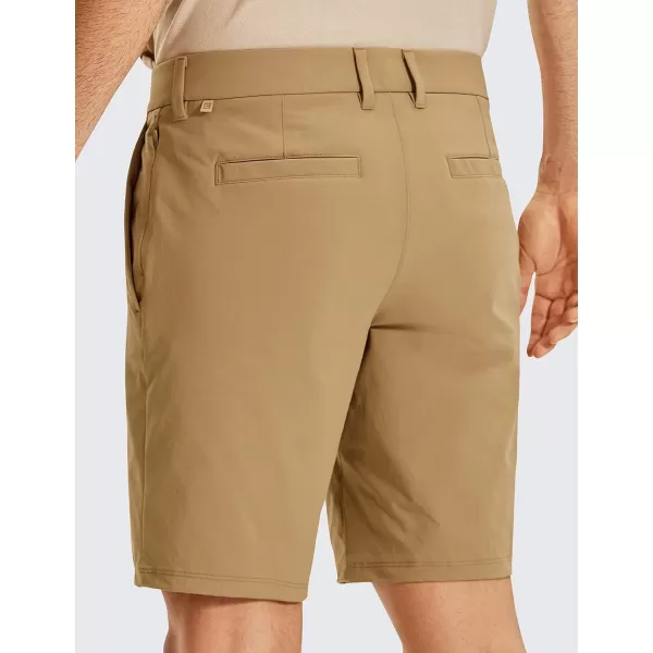 CRZ YOGA Mens Stretch Golf Shorts  79 Slim Fit Waterproof Athletic Casual Work Shorts with Pockets9 inches Khaki