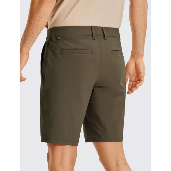 CRZ YOGA Mens Stretch Golf Shorts  79 Slim Fit Waterproof Athletic Casual Work Shorts with Pockets9 inches Olive Yellow
