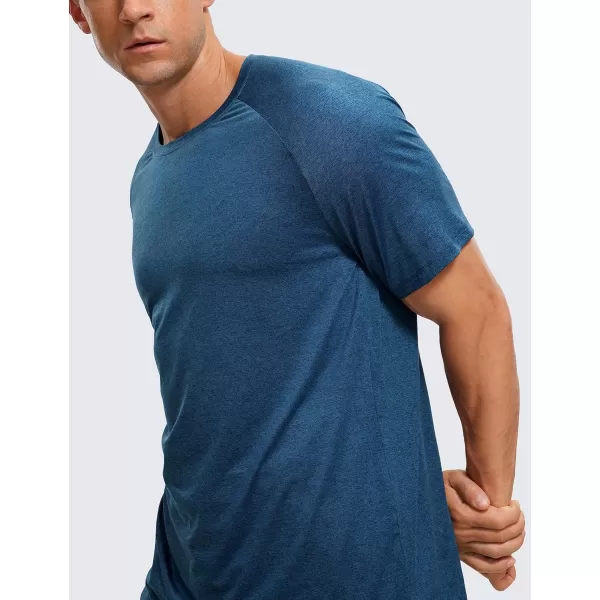 CRZ YOGA Mens Workout Short Sleeve TShirt Quick Dry Gym Athletic Running Stretchy Tee Shirts TopNight Blue Heather