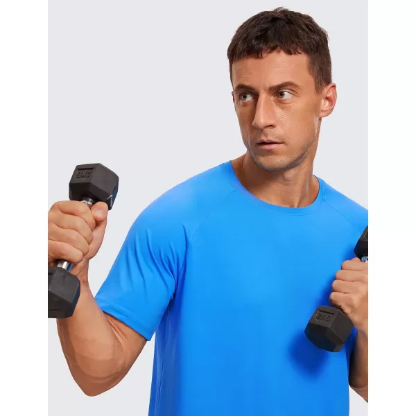 CRZ YOGA Mens Workout Short Sleeve TShirt Quick Dry Gym Athletic Running Stretchy Tee Shirts TopPoolside Blue