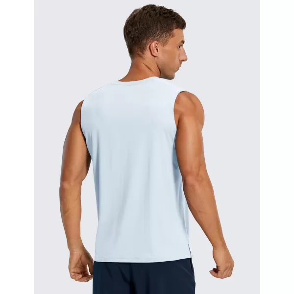 CRZ YOGA Mens Workout Sleeveless Shirt Quick Dry Stretchy Swim Shirts Athletic Gym Running Beach Tank TopBlue Linen