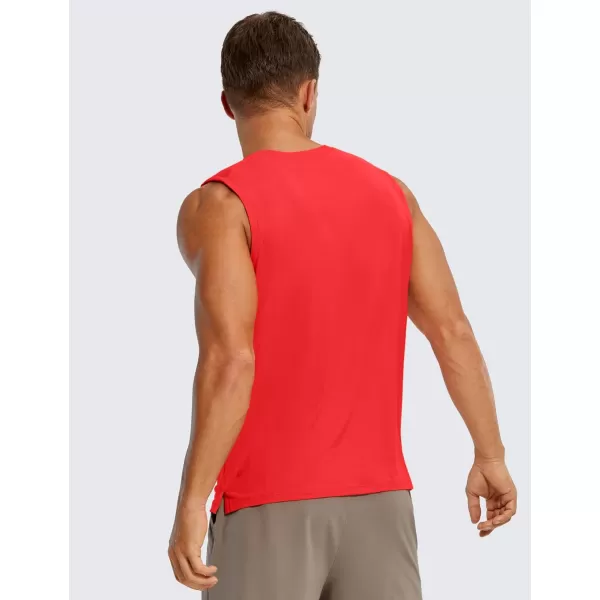 CRZ YOGA Mens Workout Sleeveless Shirt Quick Dry Stretchy Swim Shirts Athletic Gym Running Beach Tank TopDeep Red