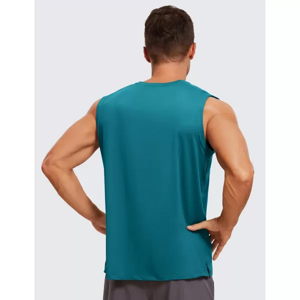 CRZ YOGA Mens Workout Sleeveless Shirt Quick Dry Stretchy Swim Shirts Athletic Gym Running Beach Tank TopGreen Jade