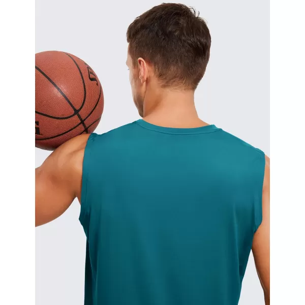 CRZ YOGA Mens Workout Sleeveless Shirt Quick Dry Stretchy Swim Shirts Athletic Gym Running Beach Tank TopGreen Jade