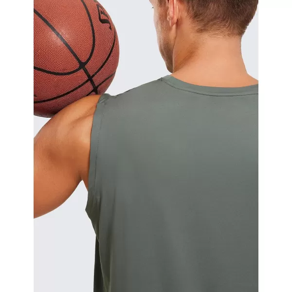 CRZ YOGA Mens Workout Sleeveless Shirt Quick Dry Stretchy Swim Shirts Athletic Gym Running Beach Tank TopGrey Sage