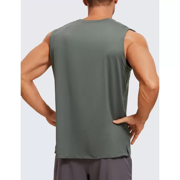 CRZ YOGA Mens Workout Sleeveless Shirt Quick Dry Stretchy Swim Shirts Athletic Gym Running Beach Tank TopGrey Sage