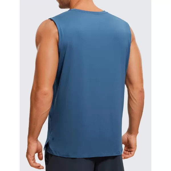 CRZ YOGA Mens Workout Sleeveless Shirt Quick Dry Stretchy Swim Shirts Athletic Gym Running Beach Tank TopIron Blue