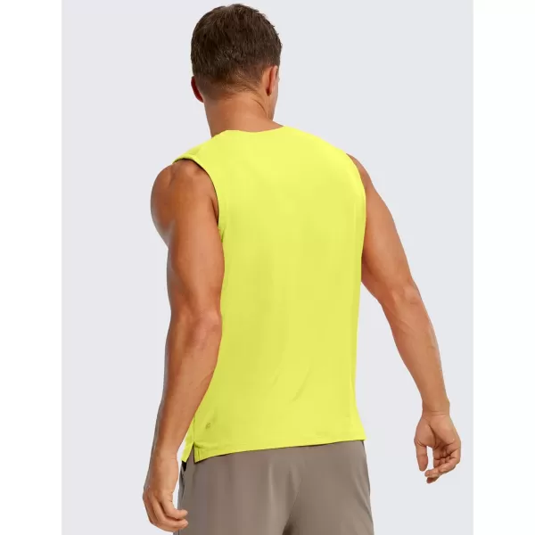 CRZ YOGA Mens Workout Sleeveless Shirt Quick Dry Stretchy Swim Shirts Athletic Gym Running Beach Tank TopLuminous Yellow