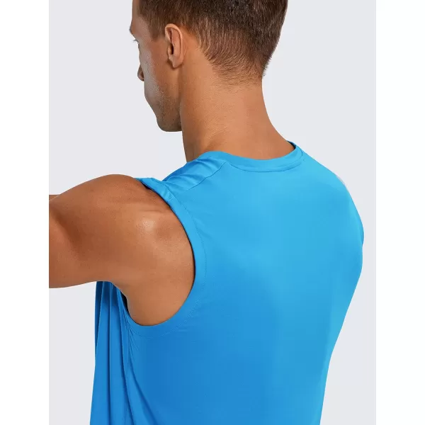 CRZ YOGA Mens Workout Sleeveless Shirt Quick Dry Stretchy Swim Shirts Athletic Gym Running Beach Tank TopPoolside Blue