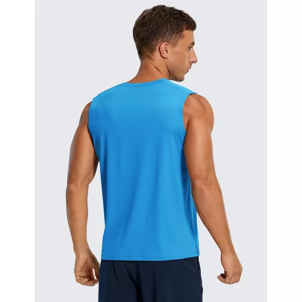 CRZ YOGA Mens Workout Sleeveless Shirt Quick Dry Stretchy Swim Shirts Athletic Gym Running Beach Tank TopPoolside Blue