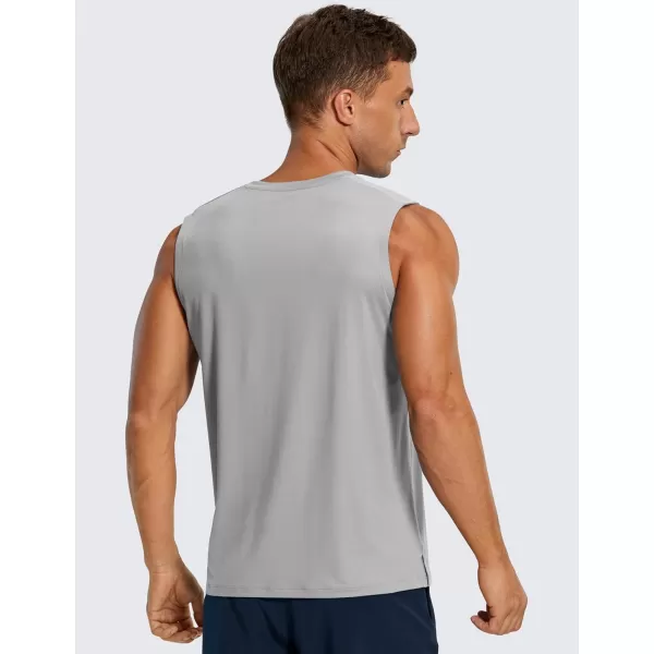 CRZ YOGA Mens Workout Sleeveless Shirt Quick Dry Stretchy Swim Shirts Athletic Gym Running Beach Tank TopSilver Gray