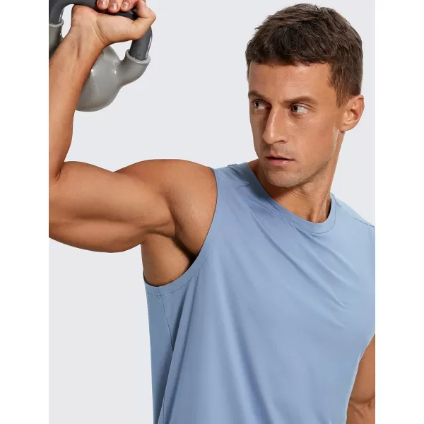 CRZ YOGA Mens Workout Sleeveless Shirt Quick Dry Stretchy Swim Shirts Athletic Gym Running Beach Tank TopSlate Blue