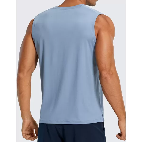 CRZ YOGA Mens Workout Sleeveless Shirt Quick Dry Stretchy Swim Shirts Athletic Gym Running Beach Tank TopSlate Blue