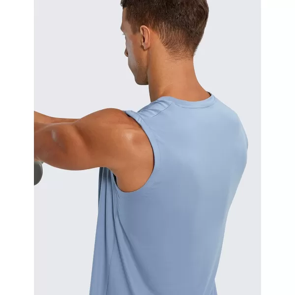 CRZ YOGA Mens Workout Sleeveless Shirt Quick Dry Stretchy Swim Shirts Athletic Gym Running Beach Tank TopSlate Blue