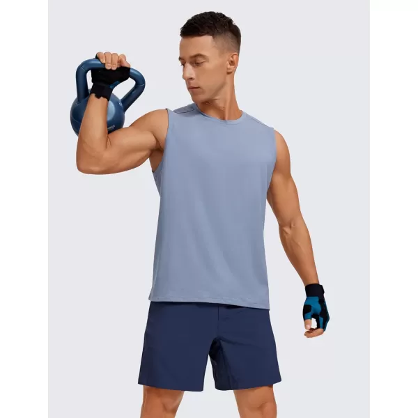 CRZ YOGA Mens Workout Sleeveless Shirt Quick Dry Stretchy Swim Shirts Athletic Gym Running Beach Tank TopSlate Blue