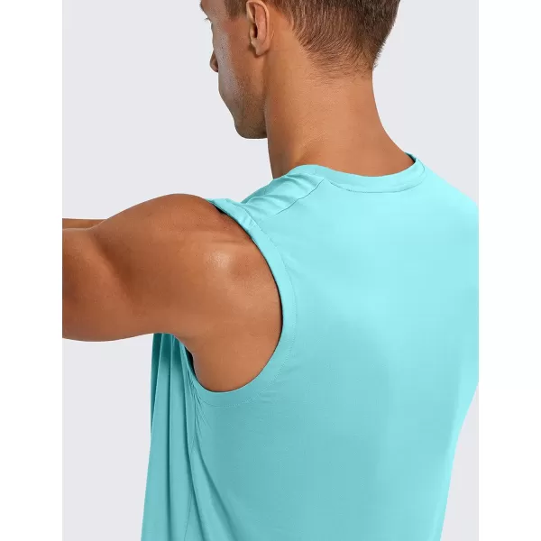 CRZ YOGA Mens Workout Sleeveless Shirt Quick Dry Stretchy Swim Shirts Athletic Gym Running Beach Tank TopTropical Mint Green