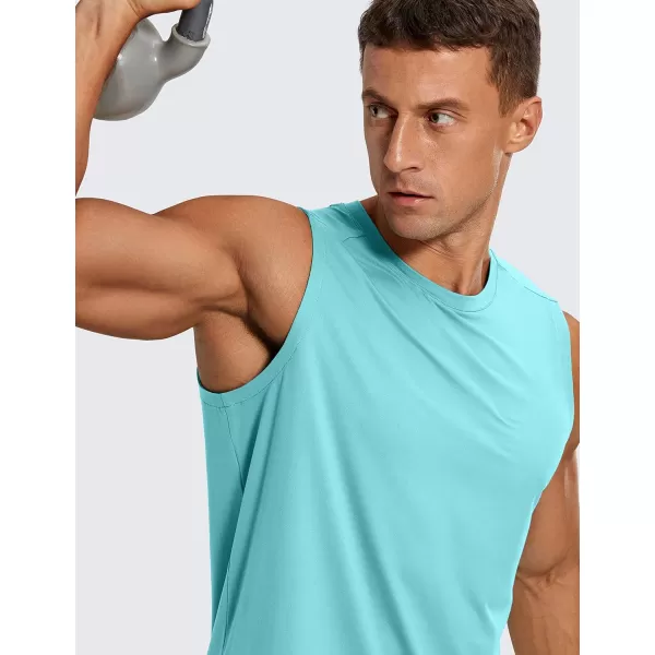 CRZ YOGA Mens Workout Sleeveless Shirt Quick Dry Stretchy Swim Shirts Athletic Gym Running Beach Tank TopTropical Mint Green