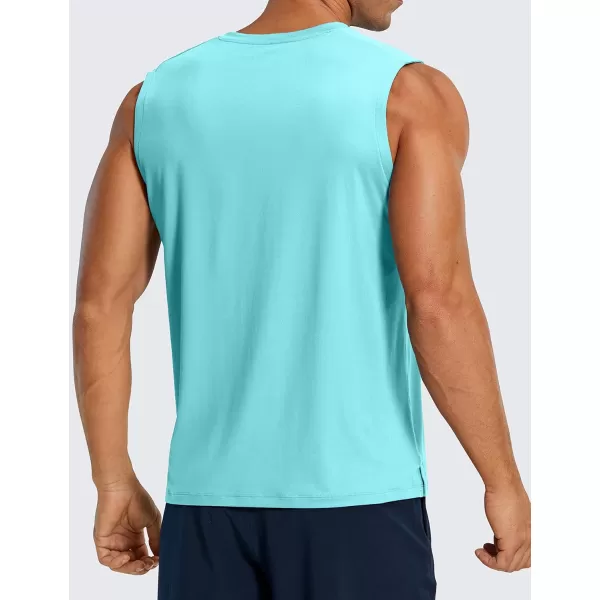 CRZ YOGA Mens Workout Sleeveless Shirt Quick Dry Stretchy Swim Shirts Athletic Gym Running Beach Tank TopTropical Mint Green