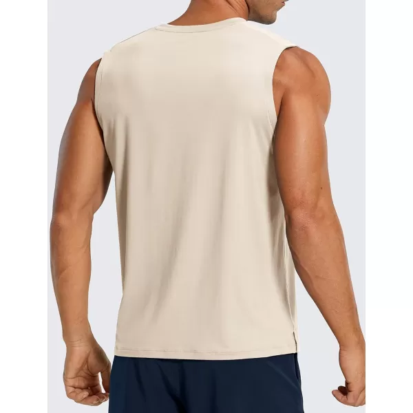 CRZ YOGA Mens Workout Sleeveless Shirt Quick Dry Stretchy Swim Shirts Athletic Gym Running Beach Tank TopWhite Opal