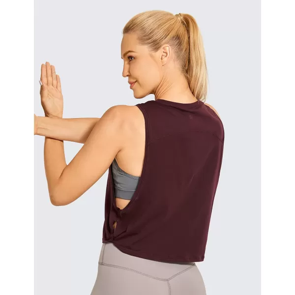 CRZ YOGA Pima Cotton Cropped Tank Tops for Women  Sleeveless Sports Shirts Athletic Yoga Running Gym Workout Crop TopsDeep Armholedark Red