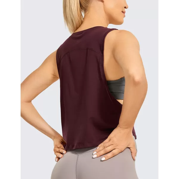 CRZ YOGA Pima Cotton Cropped Tank Tops for Women  Sleeveless Sports Shirts Athletic Yoga Running Gym Workout Crop TopsDeep Armholedark Red