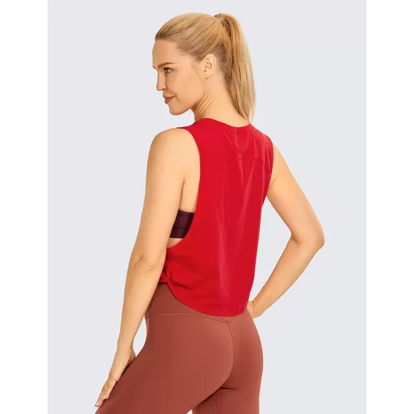 CRZ YOGA Pima Cotton Cropped Tank Tops for Women  Sleeveless Sports Shirts Athletic Yoga Running Gym Workout Crop TopsDeep Armholefestival Red