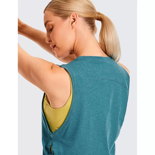 CRZ YOGA Pima Cotton Cropped Tank Tops for Women  Sleeveless Sports Shirts Athletic Yoga Running Gym Workout Crop TopsDeep Armholekingfisher Heather